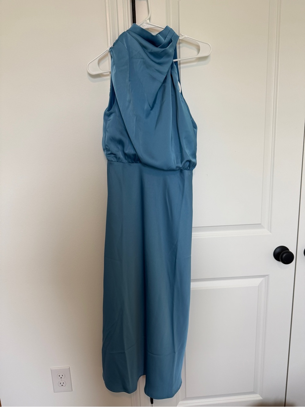 Sleeveless Midi Dress in Teal Blue - Elegant Draped Neck